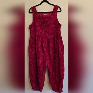 Vintage 80s 90s Womens Corduroy Floral Jumpsuit Romper Balloon Legs